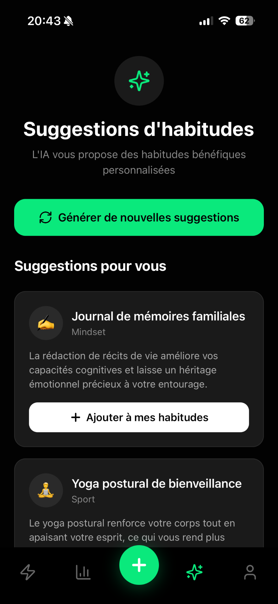 Suggestions d'habitudes par IA